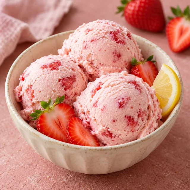Serviervorschlag für Erdbeer-Joghurt-Eis