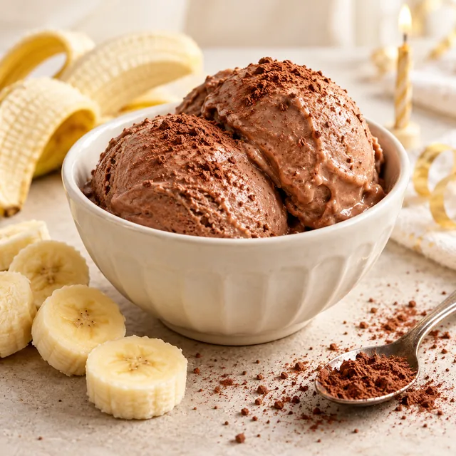 Serviervorschlag für Bananen-Kakao-Eis für kleine Geburtstagsrunden