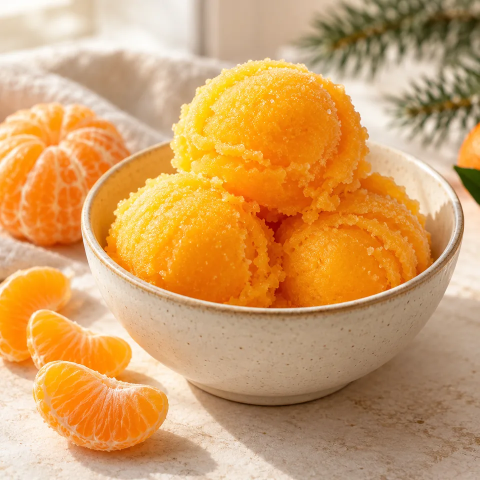 Mandarinen-Sorbet als Weihnachtsdessert – Serviervorschlag