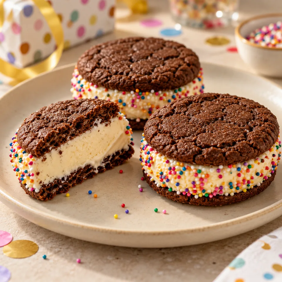 Vanille-Eis-Sandwiches zum Geburtstag – Serviervorschlag
