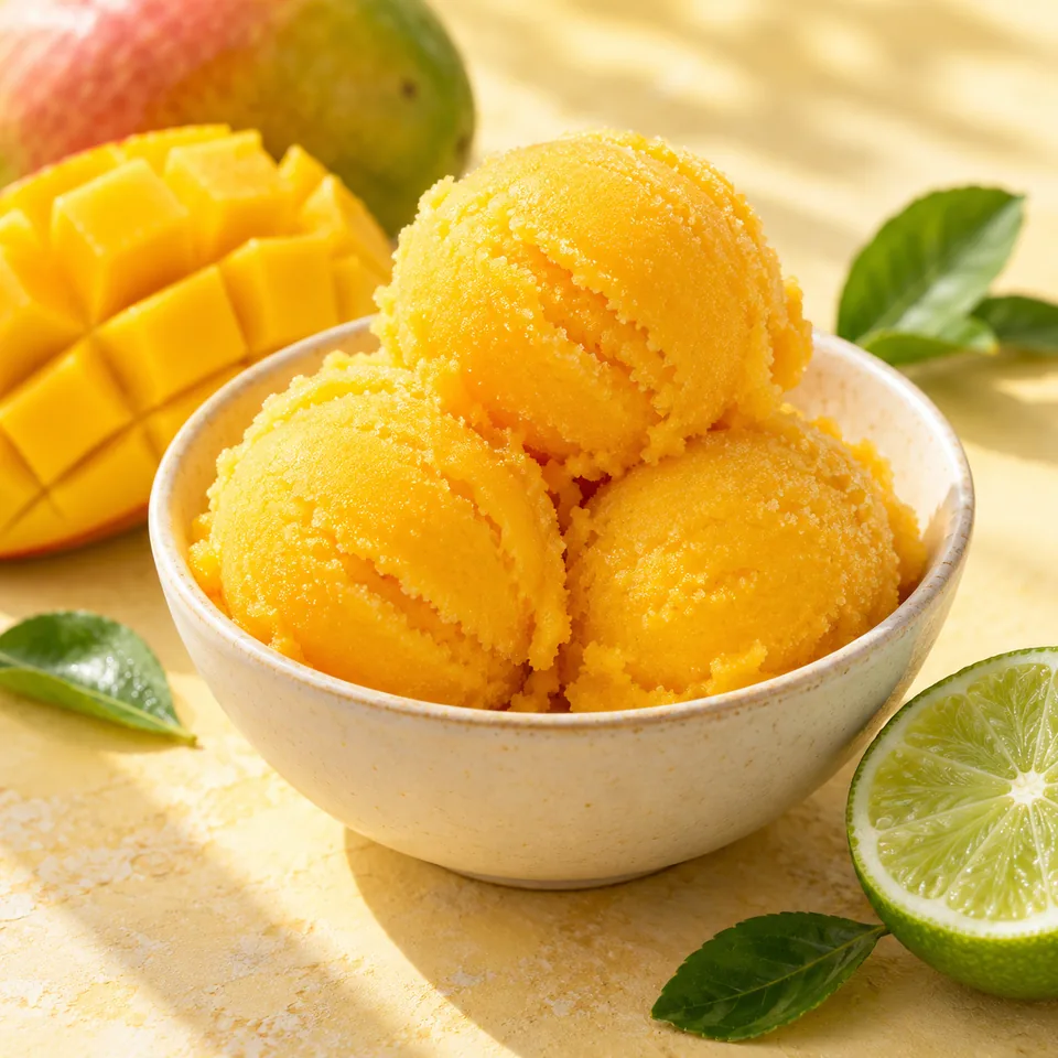 Mango-Limetten-Sorbet – Serviervorschlag
