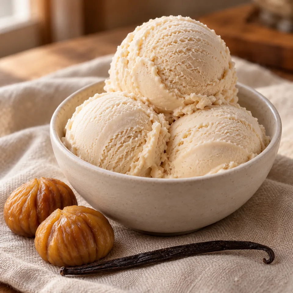 Maroneneis mit Vanille: ein cremiges Winterdessert – Serviervorschlag