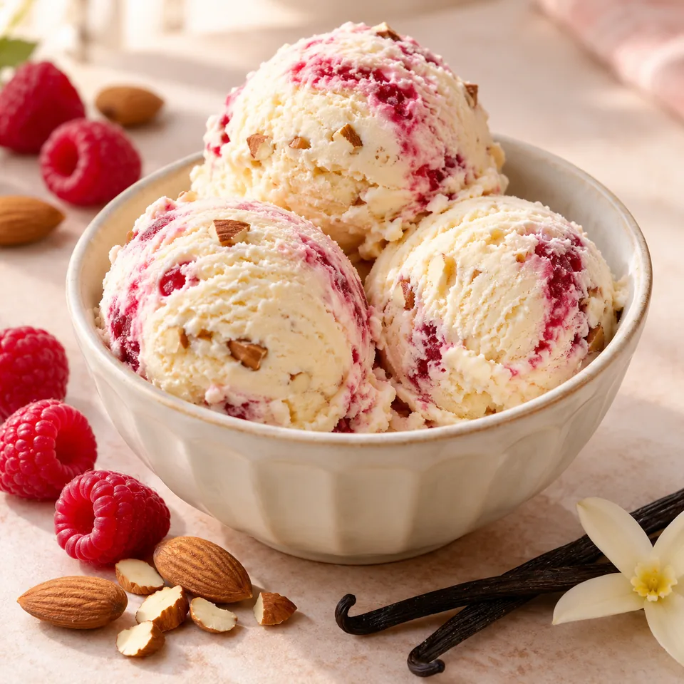 Anna-Eis: Vanille, Himbeere und Mandel – Serviervorschlag