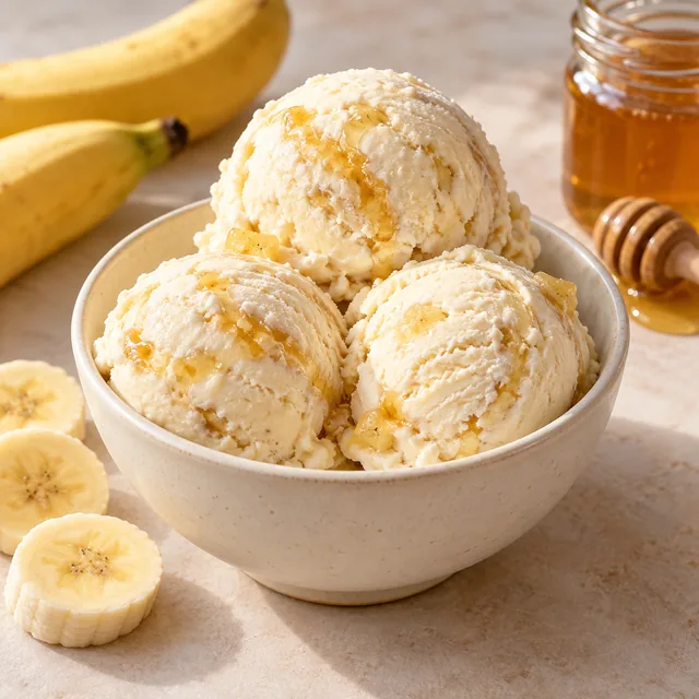 Serviervorschlag für Benjamin-Eis: Banane, Honig und Joghurt
