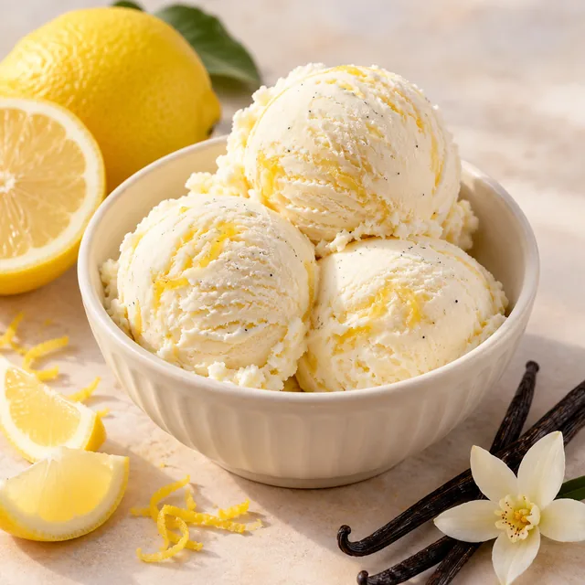 Serviervorschlag für Clara-Eis: Zitrone, Vanille und Joghurt