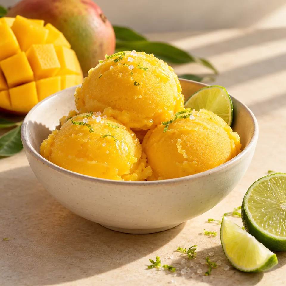 Daniel-Eis: Mango, Limette und Basilikum – Serviervorschlag