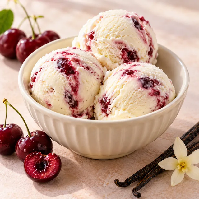 Serviervorschlag für David-Eis: Kirsche, Vanille und Joghurt