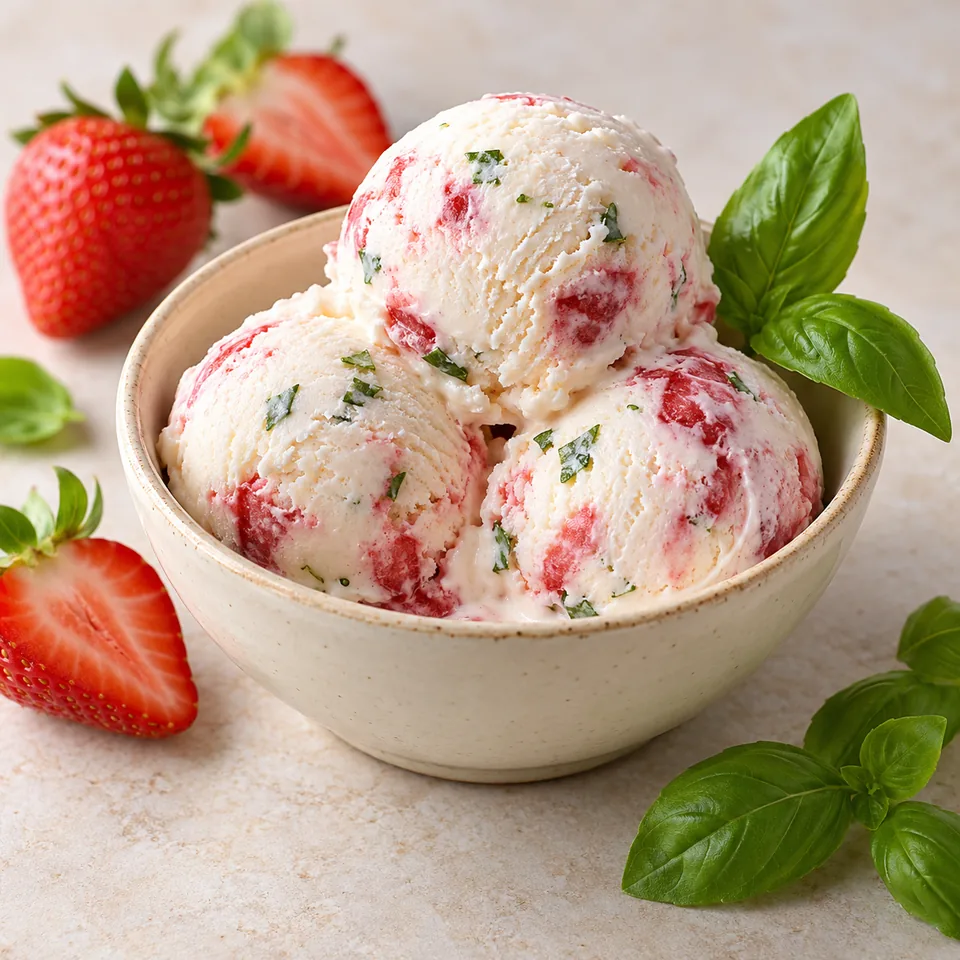 Emilia-Eis: Erdbeere, Basilikum und Joghurt – Serviervorschlag