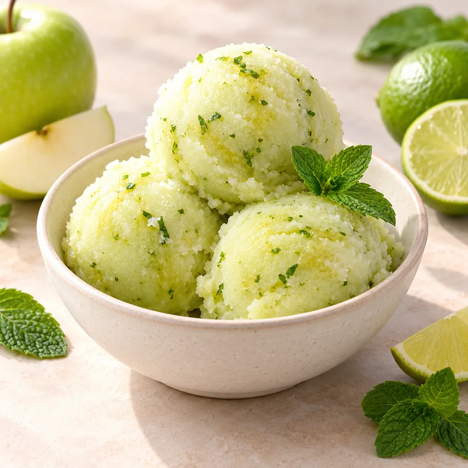 Eva-Eis: Apfel, Limette und Minze – Serviervorschlag