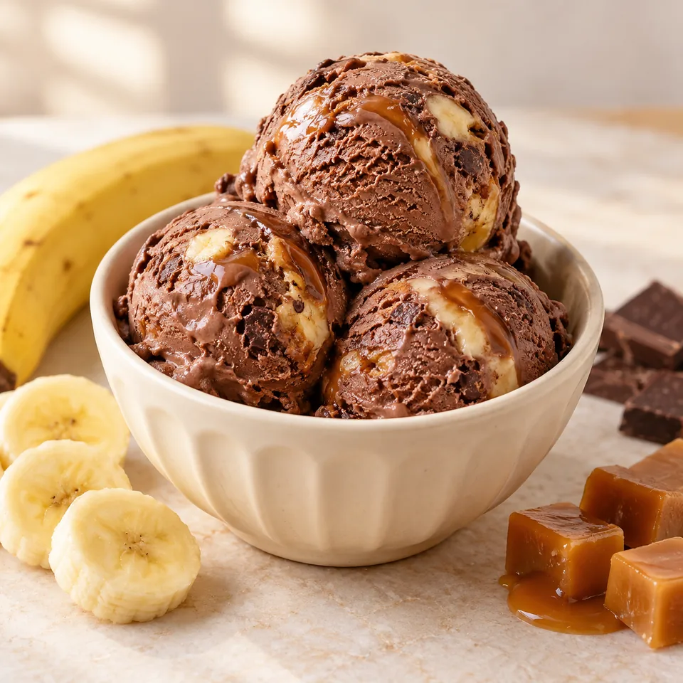 Felix-Eis: Banane, Schokolade und Karamell – Serviervorschlag