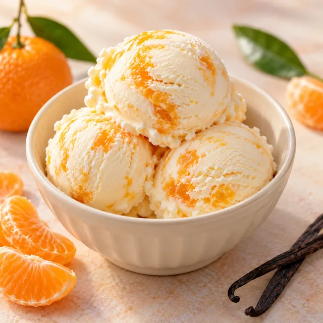 Serviervorschlag für Helena-Eis: Mandarine, Vanille und Joghurt