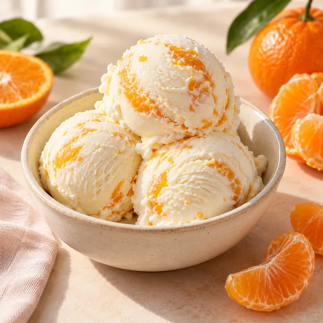 Serviervorschlag für Jonas-Eis: Kokos und Mandarine