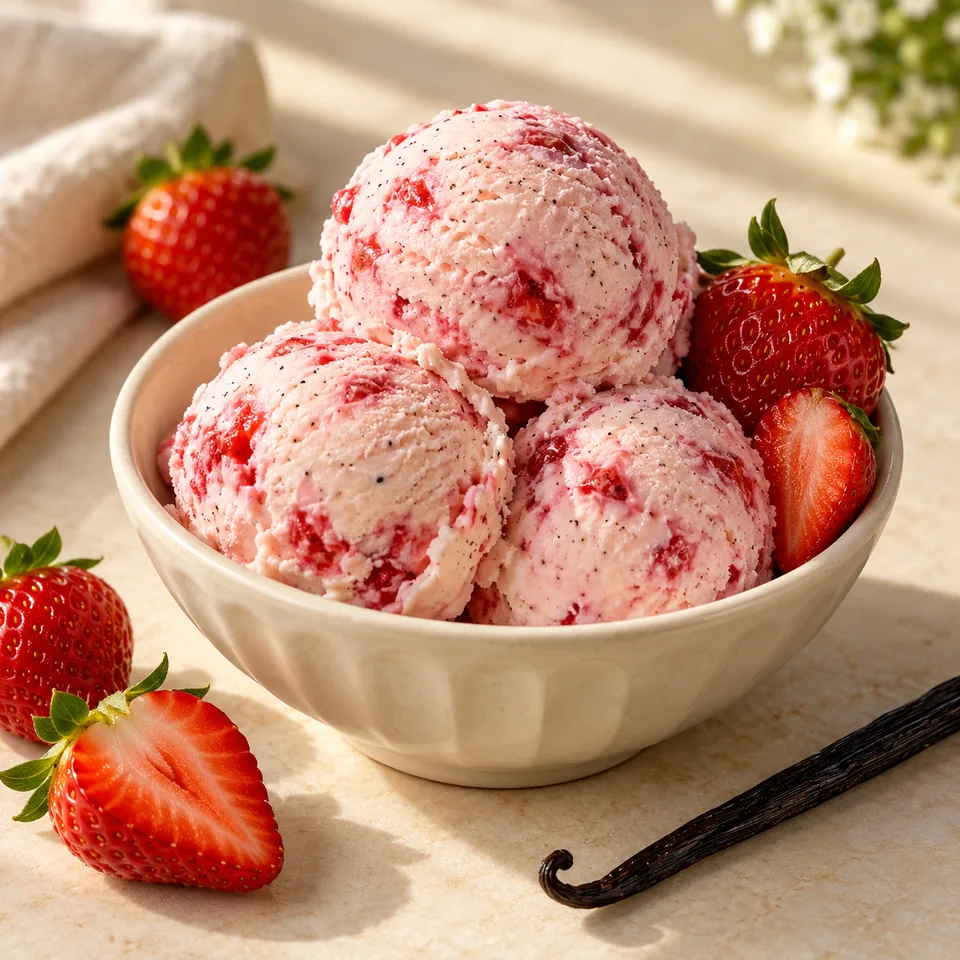 Julia-Eis: Erdbeere, Joghurt und Vanille – Serviervorschlag