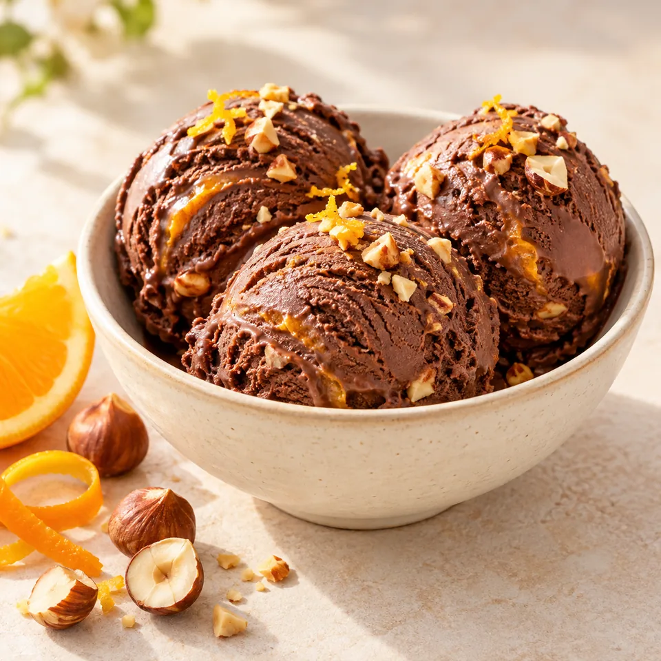 Laura-Eis: Schokolade, Orange und Haselnuss – Serviervorschlag