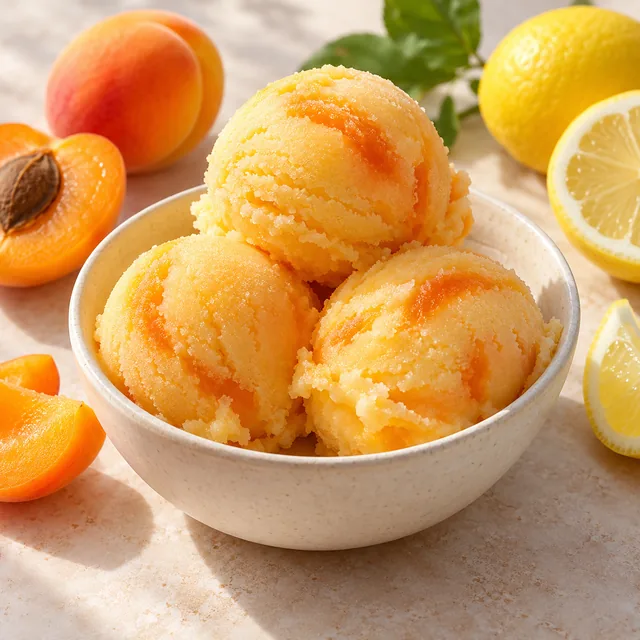Serviervorschlag für Lea-Eis: Aprikose und Zitrone