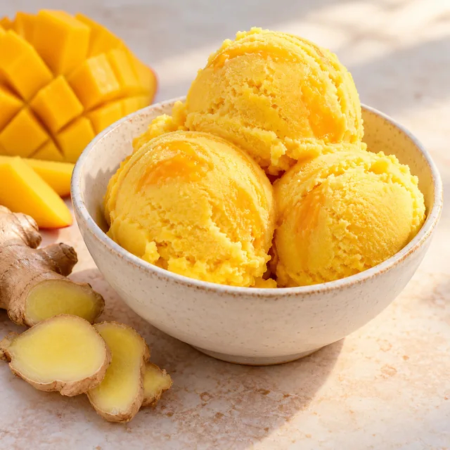 Serviervorschlag für Lisa-Eis: Mango und Ingwer