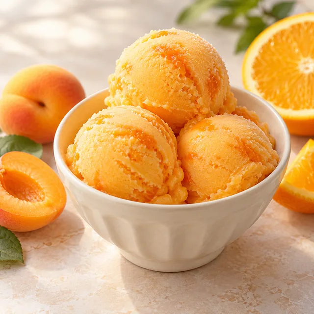 Serviervorschlag für Lukas-Eis: Aprikose und Orange