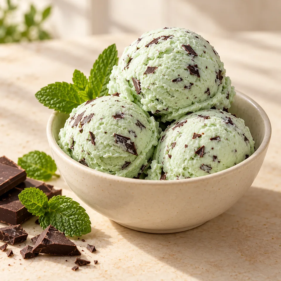 Sandra-Eis: Minze und Schokosplitter – Serviervorschlag