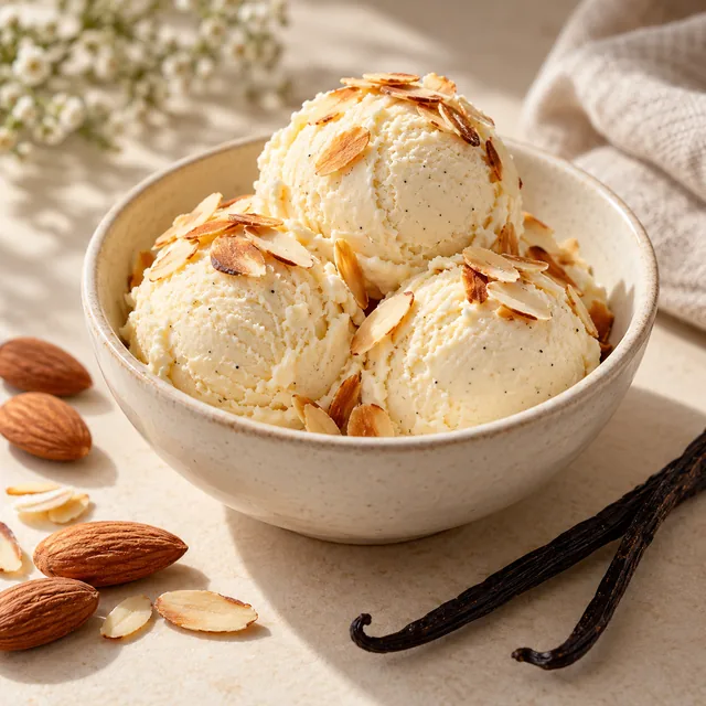 Serviervorschlag für Sarah-Eis: Mandel und Vanille
