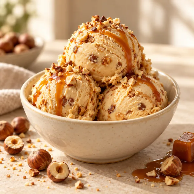 Serviervorschlag für Stefan-Eis: Haselnuss und Karamell